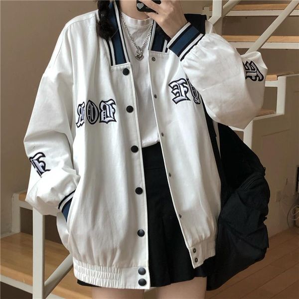 spring 2021 preppy style women coat striped collar oversized baseball coats with gothic vintage embroidered jacket mujer women's jacket, Black;brown
spring 2021 preppy style women coat striped collar oversized baseball coats with gothic vintage embroidered jacket mujer women's jacket, Black;brown