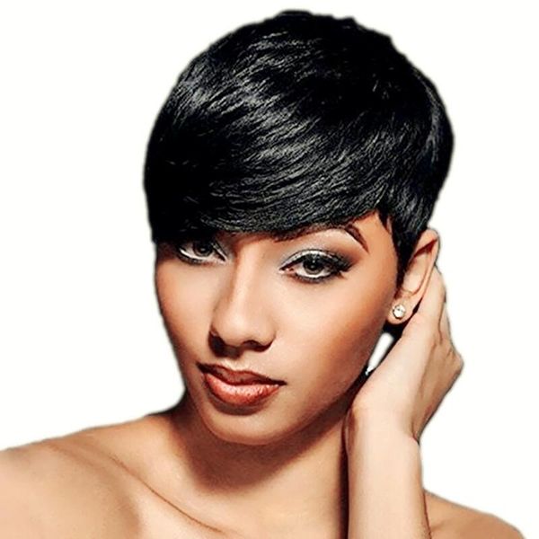 human hair wig straight pixie cut short hairstyles side part natural black machine made lace wigs, Black;brown
human hair wig straight pixie cut short hairstyles side part natural black machine made lace wigs, Black;brown