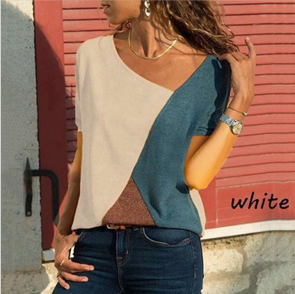 women's t-shirt summer stitching short sleeve casual irregular slant collar plus size 5xl loose, White
women's t-shirt summer stitching short sleeve casual irregular slant collar plus size 5xl loose, White