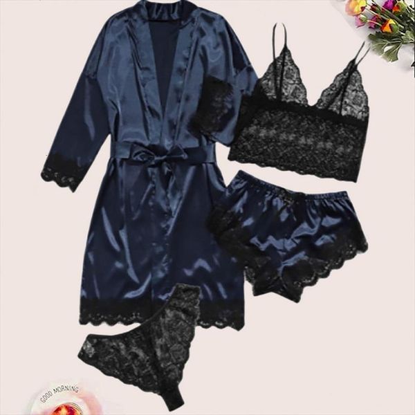 pajamas set satin silk 4 women sleepwear pieces nightwear pyjama spaghetti strap lace sleep lounge pijama, Black;red
pajamas set satin silk 4 women sleepwear pieces nightwear pyjama spaghetti strap lace sleep lounge pijama, Black;red
