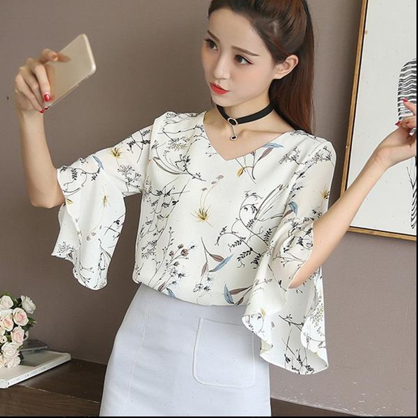 floral small v neck women shirt korean sweet ruffled butterfly sleeve chiffon, White
floral small v neck women shirt korean sweet ruffled butterfly sleeve chiffon, White