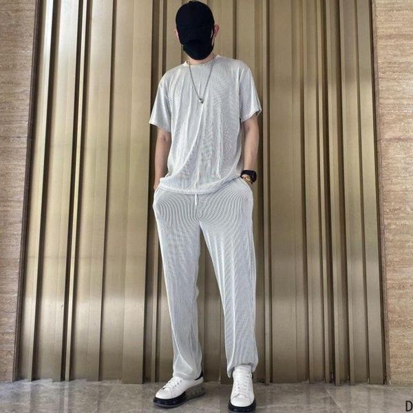 men's tracksuits 2021 trend high elastic silk sliding shutter strip suit summer breathable comfortable loose two piece set tracksuit, Gray
men's tracksuits 2021 trend high elastic silk sliding shutter strip suit summer breathable comfortable loose two piece set tracksuit, Gray