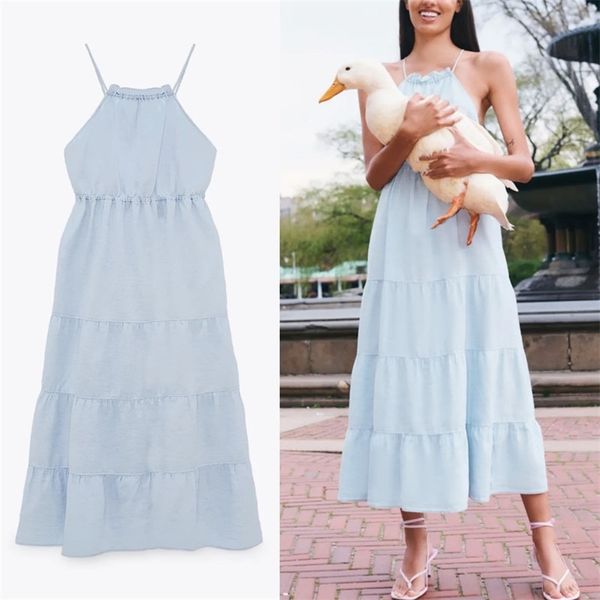 summer ruffle halter dress women sleeveless spaghetti straps backless long es chic elastic waist woman blue 210524, Black;gray
summer ruffle halter dress women sleeveless spaghetti straps backless long es chic elastic waist woman blue 210524, Black;gray