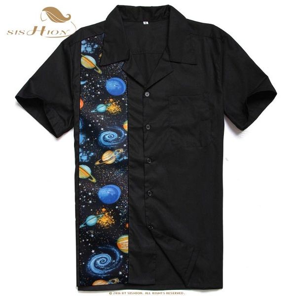 short sleeve men shirt st110 space pattern retro black shirts camisa hombre button up bowling men's casual, White;black
short sleeve men shirt st110 space pattern retro black shirts camisa hombre button up bowling men's casual, White;black