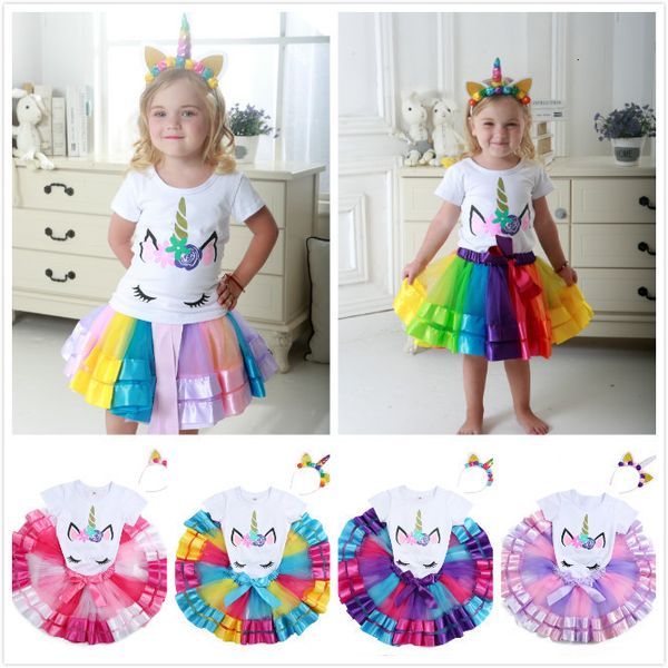 summer rainbow skirt set half mesh girls' wear, White 
summer rainbow skirt set half mesh girls' wear, White