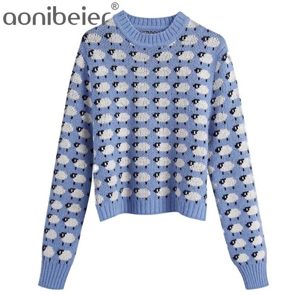 sweet women cartoon sheep print sweater fashion ladies chic o-neck knitted streetwear female cute blue pullovers 210604, White;black
sweet women cartoon sheep print sweater fashion ladies chic o-neck knitted streetwear female cute blue pullovers 210604, White;black