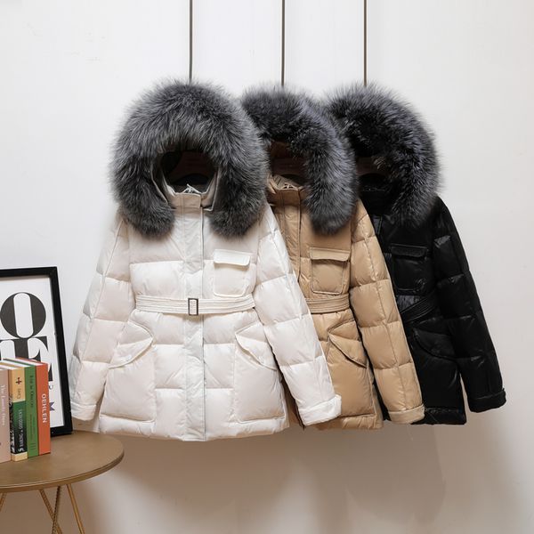 winter 90% white duck down coat women large natural fox fur hooded warm jacket sash tie up parkas snow outwear, Black
winter 90% white duck down coat women large natural fox fur hooded warm jacket sash tie up parkas snow outwear, Black