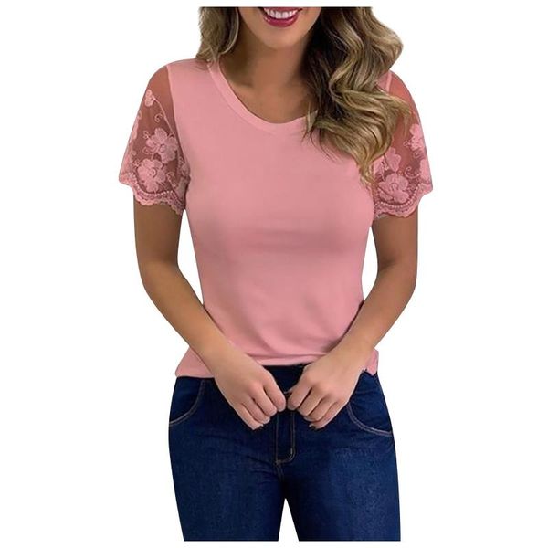 women's t-shirt lace casual soild cross bare summer block shirts, White