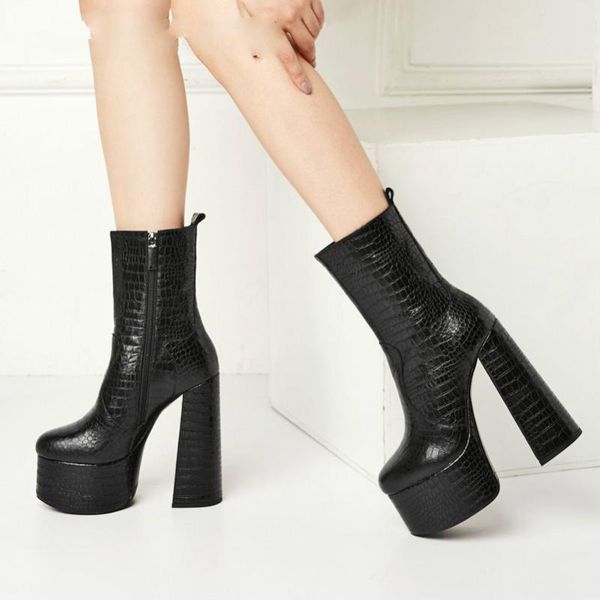 boots winter ankle women natural genuine leather platform chunky heel short zip super high shoes lady autumn, Black
boots winter ankle women natural genuine leather platform chunky heel short zip super high shoes lady autumn, Black