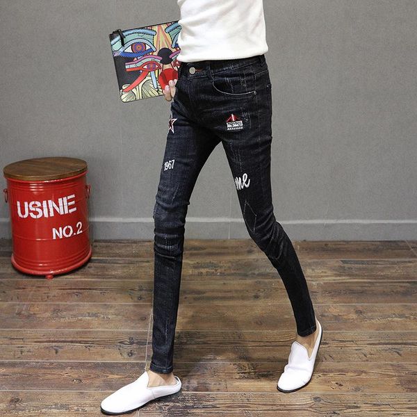 men's jeans fashion 2021 embroidered standard classic small feet pencil pants male korean plus thin skinny black stretch slim denim tro, Blue
men's jeans fashion 2021 embroidered standard classic small feet pencil pants male korean plus thin skinny black stretch slim denim tro, Blue