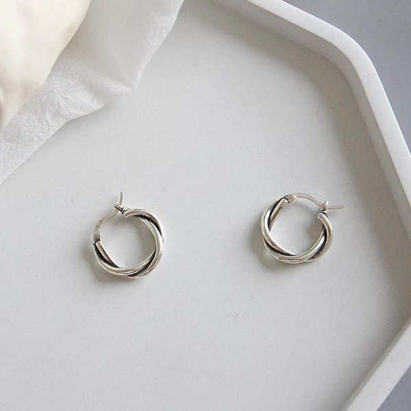 hoop & huggie hkmmh 925 sterling silver twist-shape thick line earrings women fashion retro circle party oorbellen drop couple, Golden;silver