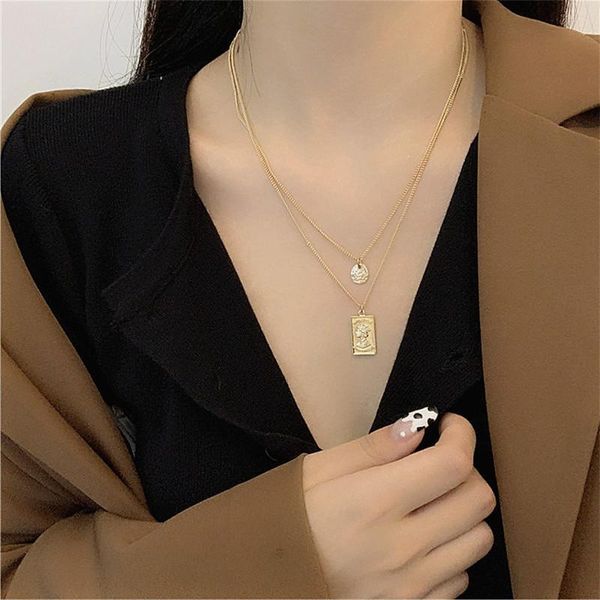 double layering pendant necklaces square coin queen portrait necklace for women ladies small link chain charm jewellery, Silver
double layering pendant necklaces square coin queen portrait necklace for women ladies small link chain charm jewellery, Silver
