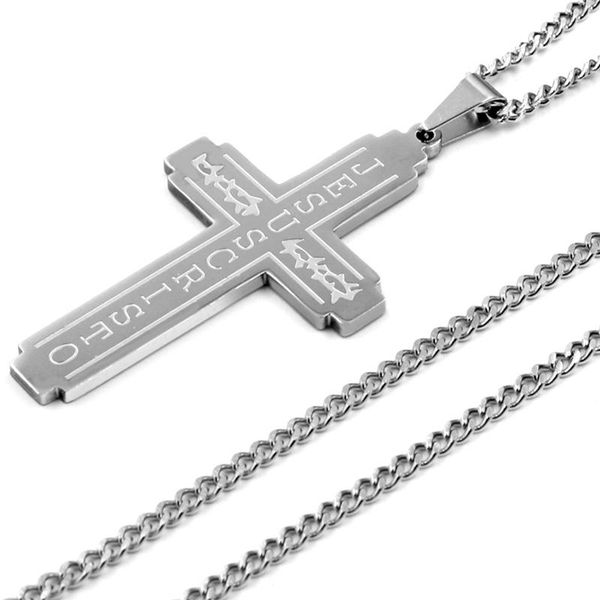 pendant necklaces men women jewelry white blue spanish letter stainless steel bible cross chain necklace selling, Silver
pendant necklaces men women jewelry white blue spanish letter stainless steel bible cross chain necklace selling, Silver
