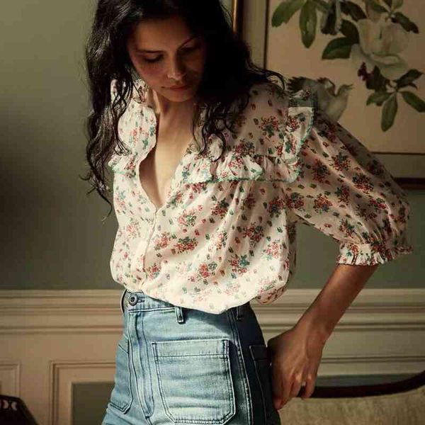 blouses ruffle blouse femme floral print manches bouffantes short sleeve round collar shirt chic vintage shirts n1na, White
blouses ruffle blouse femme floral print manches bouffantes short sleeve round collar shirt chic vintage shirts n1na, White