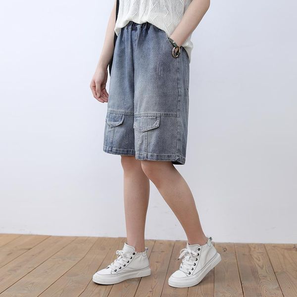 women's jeans women denim shorts high waist loose straight elastic solid color pockets female trousers casual pants, Blue
women's jeans women denim shorts high waist loose straight elastic solid color pockets female trousers casual pants, Blue