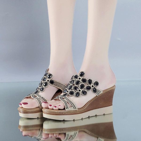 sandals fashion wear-resistant non-slip home outdoor diamond flip flops outer wear slippers with wedges bottom#, Black
sandals fashion wear-resistant non-slip home outdoor diamond flip flops outer wear slippers with wedges bottom#, Black