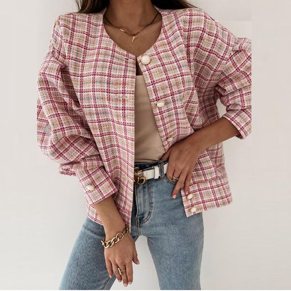 women's jackets korean style button patchwork round neck coat female plaid print loose casual jacket women long sleeve streetwear outer, Black;brown
women's jackets korean style button patchwork round neck coat female plaid print loose casual jacket women long sleeve streetwear outer, Black;brown