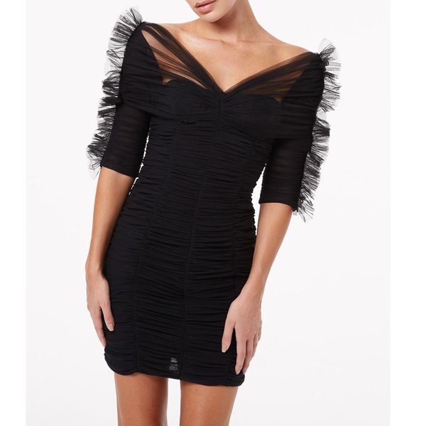 dresses 2021 winter women v neck short sleeve off shoulder black mesh bandage elegant celebrity evening runway party, Black;gray
dresses 2021 winter women v neck short sleeve off shoulder black mesh bandage elegant celebrity evening runway party, Black;gray