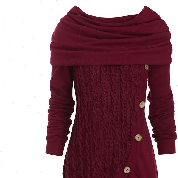 women womens sweaters autumn cowl neck cable knit tunic knitwear button hooded sweater ladies long daily pullovers, White;black
women womens sweaters autumn cowl neck cable knit tunic knitwear button hooded sweater ladies long daily pullovers, White;black