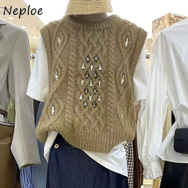 women's sweaters neploe fashion solid color o-neck sweater vest woman linen pattern metal decorative knitted vests women hollow outerwe, White;black
women's sweaters neploe fashion solid color o-neck sweater vest woman linen pattern metal decorative knitted vests women hollow outerwe, White;black