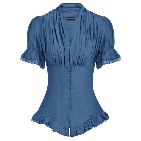 women's blouses & shirts steampunk gothic shirt women renaissance summer clothes short sleeve v-neck buttons decorated ruffled blouse, White
women's blouses & shirts steampunk gothic shirt women renaissance summer clothes short sleeve v-neck buttons decorated ruffled blouse, White