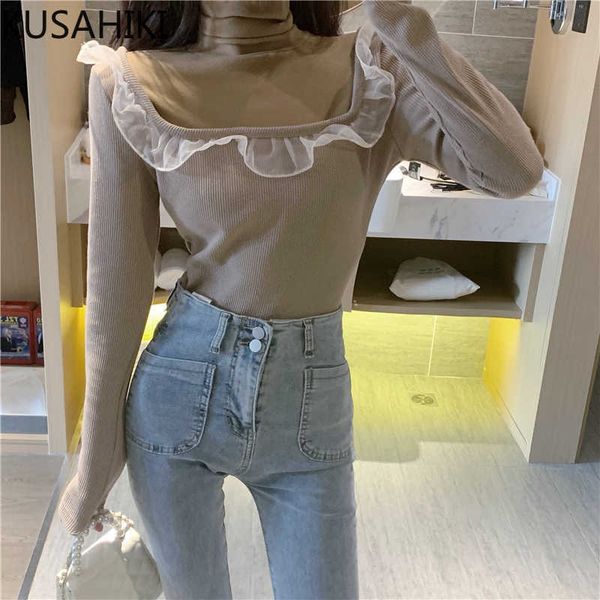 kusahiki korean mesh ruffle patchwork pullover knitwear long sleeve turtleneck slim knitted spring jumper 6e350 210602, White;black
kusahiki korean mesh ruffle patchwork pullover knitwear long sleeve turtleneck slim knitted spring jumper 6e350 210602, White;black