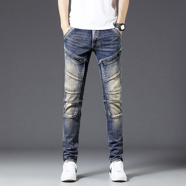 jeans autumn and winter 2021 stitching thick men's slim motorcycle fashionable stretch pants, Blue
jeans autumn and winter 2021 stitching thick men's slim motorcycle fashionable stretch pants, Blue