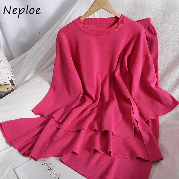 women's two piece pants neploe loose casual knitted sets women o-neck long sleeve split + high elastic waist wide leg female suits, White
women's two piece pants neploe loose casual knitted sets women o-neck long sleeve split + high elastic waist wide leg female suits, White