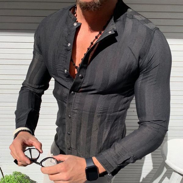 men's casual shirts loose basic striped stand collar long sleeve button shirt vintage streetwear camisas de hombre, White;black
men's casual shirts loose basic striped stand collar long sleeve button shirt vintage streetwear camisas de hombre, White;black