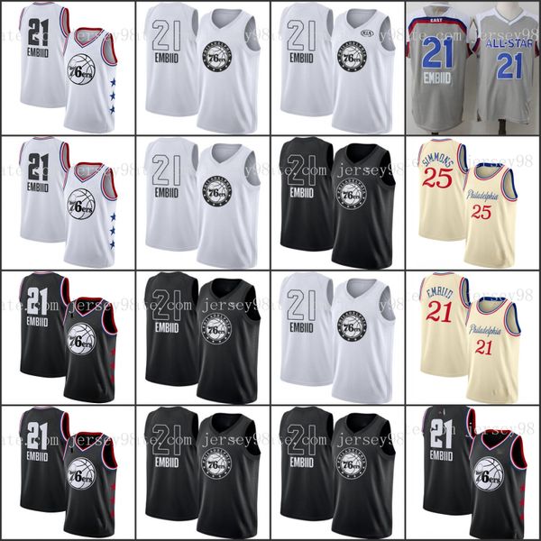 indiana pacers men 25 simmons #21 joel embiid men retro basketball jersey, Black