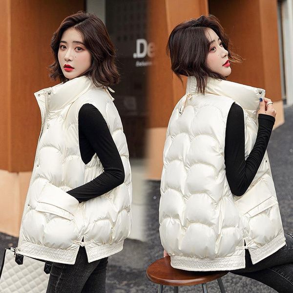 women's vests winter women shiny fashion down cotton vest jacket loose zipper stand collar big pockets ladies causal waistcoat, Black;white
women's vests winter women shiny fashion down cotton vest jacket loose zipper stand collar big pockets ladies causal waistcoat, Black;white