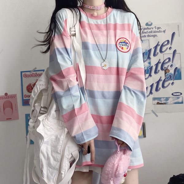 2021 spring shirt long sleeve let loose harajuku sweet thin female stripe pullovers, White
2021 spring shirt long sleeve let loose harajuku sweet thin female stripe pullovers, White