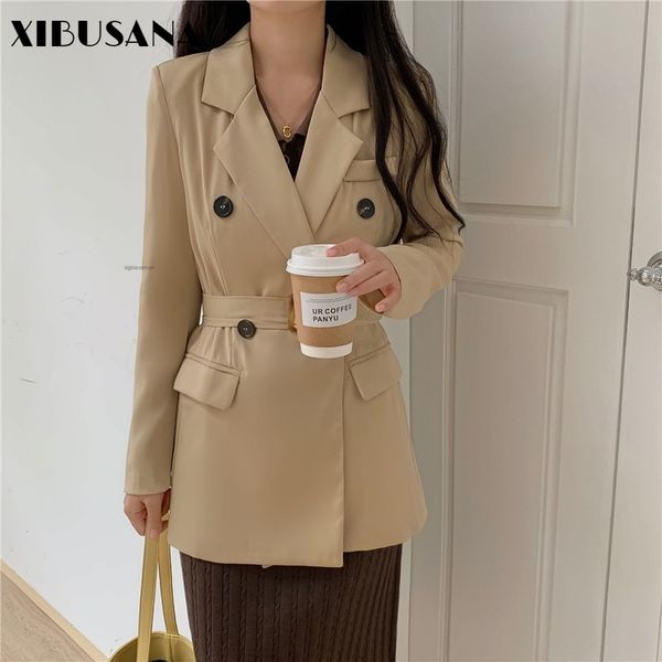 women korea elegant loose ol style blazers jackets with belt long sleeve double-breasted suits colthing mujer outwear 210423, White;black
women korea elegant loose ol style blazers jackets with belt long sleeve double-breasted suits colthing mujer outwear 210423, White;black