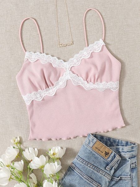 contrast lace detail crop cami h6pc#, White
contrast lace detail crop cami h6pc#, White