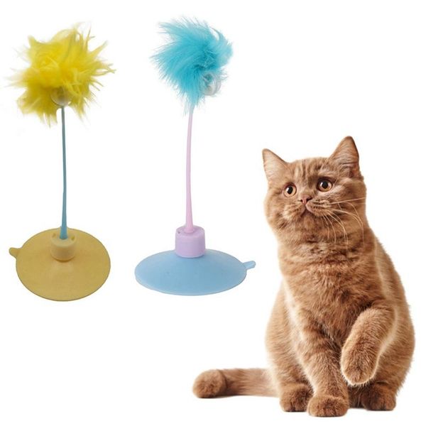 cat toys funny elastic feather spring sucker for