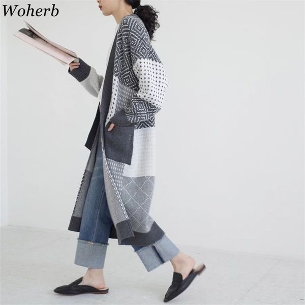 autumn winter loose long cardigan women geometric contrast jacquard sweater coat fashion korean knitted 210519, White
autumn winter loose long cardigan women geometric contrast jacquard sweater coat fashion korean knitted 210519, White