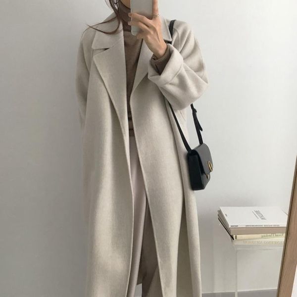 women's wool & blends women elegant long coat with belt solid color sleeve chic outerwear ladies overcoat autumn winter, Black
women's wool & blends women elegant long coat with belt solid color sleeve chic outerwear ladies overcoat autumn winter, Black