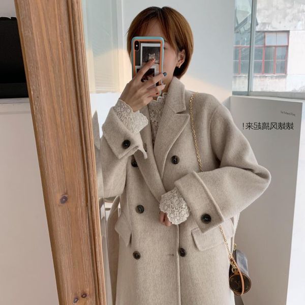 women's wool & blends autumn winter woolen coat female elegant temperament mid-calf-length double-breasted loose with belt, Black
women's wool & blends autumn winter woolen coat female elegant temperament mid-calf-length double-breasted loose with belt, Black