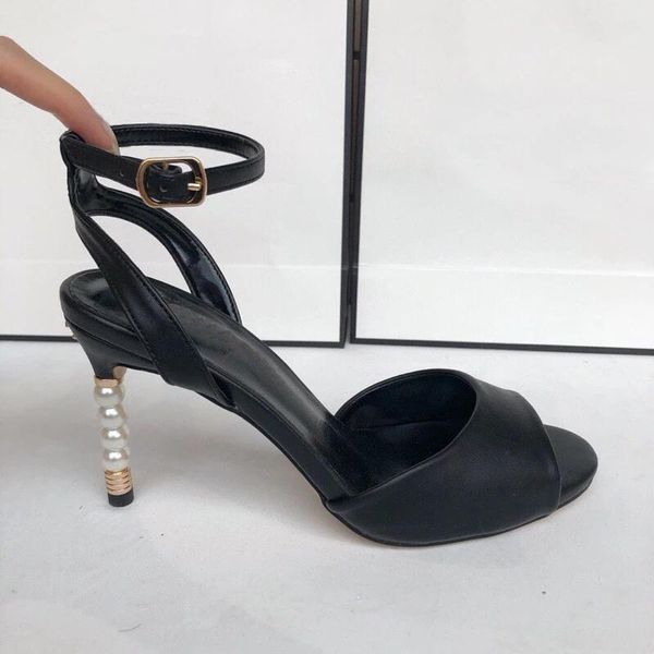 women summer fashion beaded block high heel sandals ladies designer genuine leather luxury shoes brand open toe pumps 2021, Black
women summer fashion beaded block high heel sandals ladies designer genuine leather luxury shoes brand open toe pumps 2021, Black
