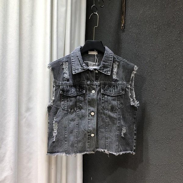 women's vests sleeveless denim vest jacket womens turn-down collar single breasted loose hole fashion high street vintage female, Black;white
women's vests sleeveless denim vest jacket womens turn-down collar single breasted loose hole fashion high street vintage female, Black;white
