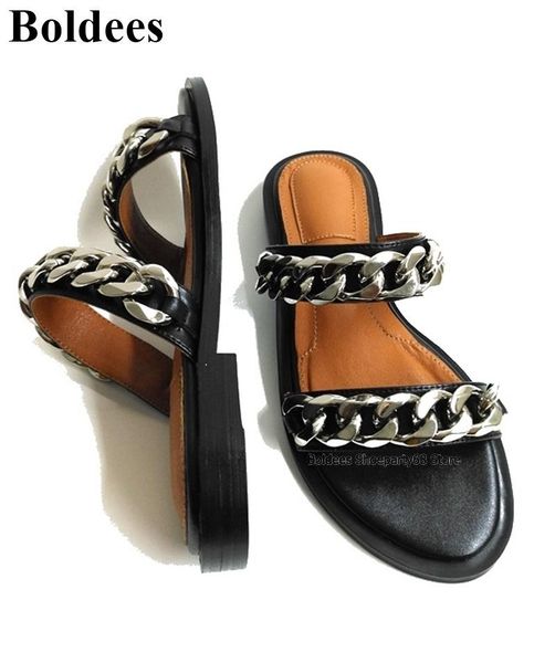 fashion black soft leather flat heel sandals woman summer open toe silver chains decorations slip on sandal shoes rome shoe
fashion black soft leather flat heel sandals woman summer open toe silver chains decorations slip on sandal shoes rome shoe