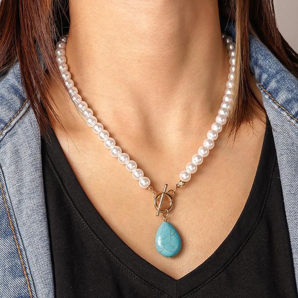 pendant necklaces vintage pearls for women bohemian blue natural stone necklace pearl chain collier trendy party jewelry, Silver
pendant necklaces vintage pearls for women bohemian blue natural stone necklace pearl chain collier trendy party jewelry, Silver