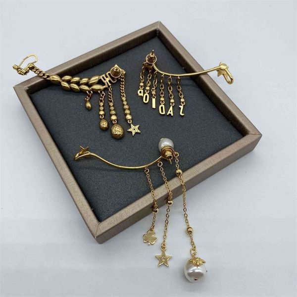 new advanced english tassel earrings asymmetric long ear clip earrings, Golden
new advanced english tassel earrings asymmetric long ear clip earrings, Golden