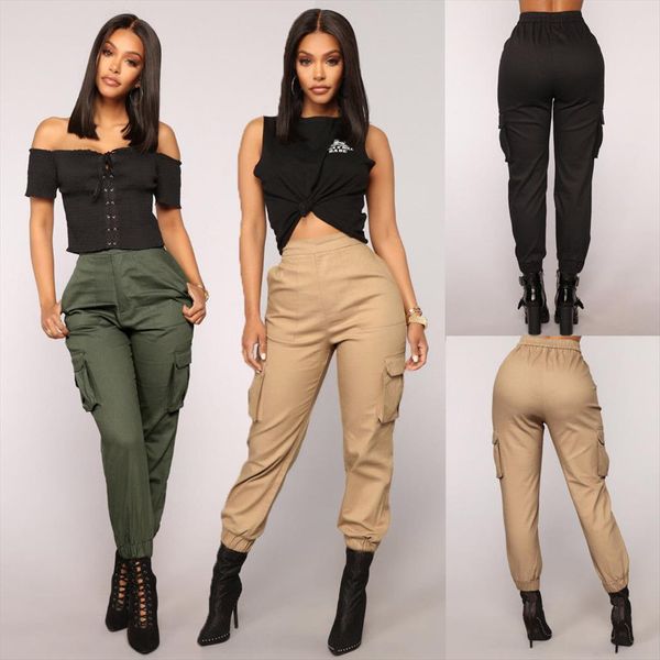 fashion stretch high waist womens capris cargo khaki army green black casual long trousers, Black;white
fashion stretch high waist womens capris cargo khaki army green black casual long trousers, Black;white