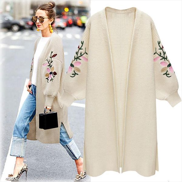 newautumn winter european and american women sweaters womens knitted cardigan loose long embroidered sweater girl, White;black
newautumn winter european and american women sweaters womens knitted cardigan loose long embroidered sweater girl, White;black