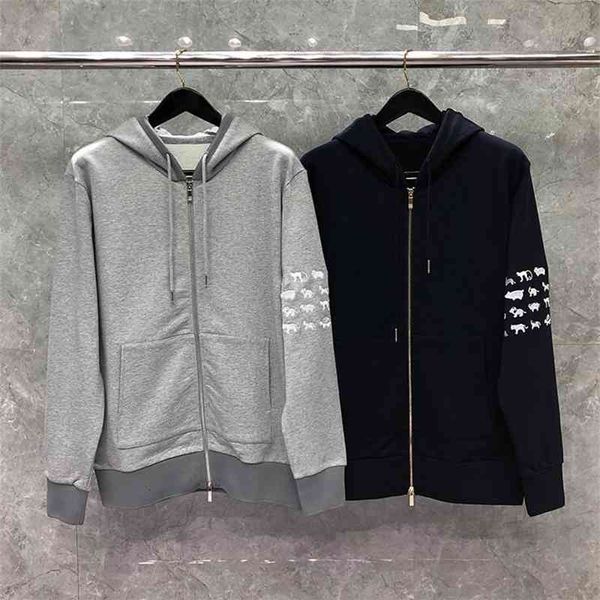 t shirt fashion tb thom brand hooded clothing spring autumn cotton men sweatshirts hoodies animal embroidery casual sportswear coat, White;black