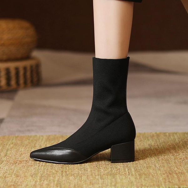 boots autumn winter short pointed toe casual cozy footwear vintage mid heeled women shoes v cut design mix color lady, Black
boots autumn winter short pointed toe casual cozy footwear vintage mid heeled women shoes v cut design mix color lady, Black