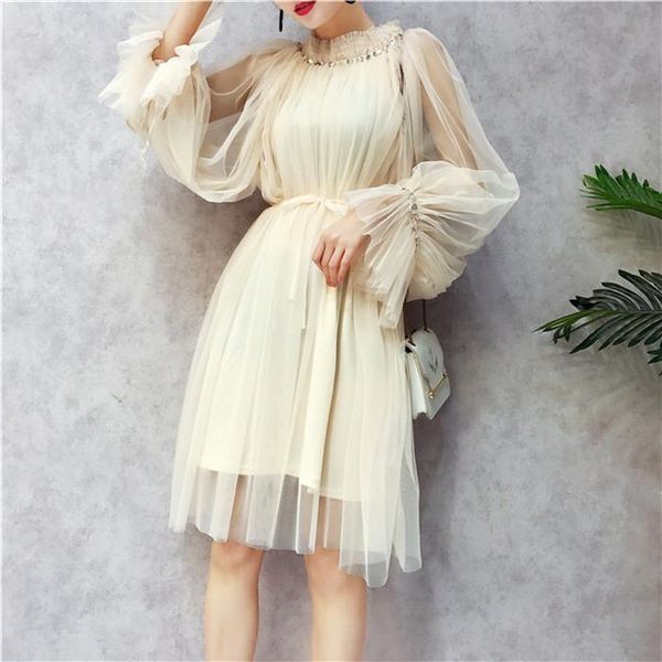 casual dresses stand collar bubble sleeve mesh lace dress sequined sweet summer women tulle vestidos robe femme, Black;gray
casual dresses stand collar bubble sleeve mesh lace dress sequined sweet summer women tulle vestidos robe femme, Black;gray