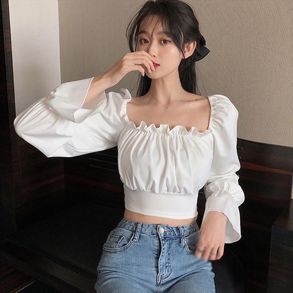 back lace up chiffon korean women shirts short style casual solid color bandage navel exposed puff long sleeve white
back lace up chiffon korean women shirts short style casual solid color bandage navel exposed puff long sleeve white