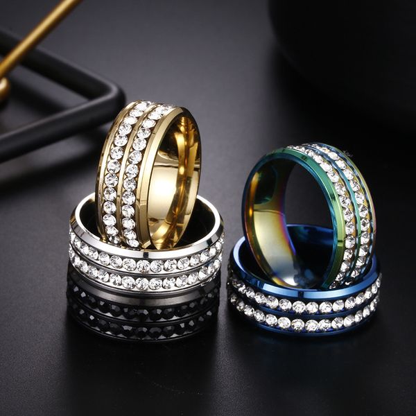 two rows crystal ring stainless steel diamond rings engagement wedding ring for women men fashion jewery will and sandy 080462, Silver
two rows crystal ring stainless steel diamond rings engagement wedding ring for women men fashion jewery will and sandy 080462, Silver